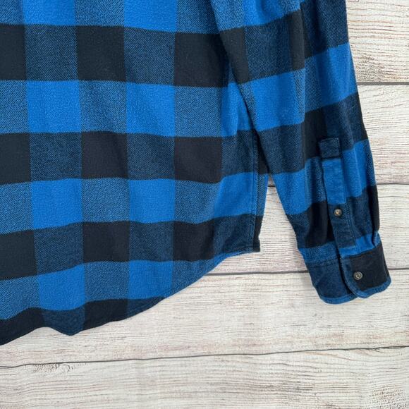 Lucky Brand Saturday Stretch Plaid Flannel Shirt Mens XL Blue Classic Fit - Picture 14 of 14